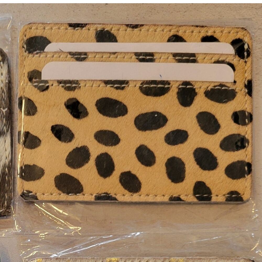 Cheetah Print Cowhide Card Holder Genuine Hair On Leather